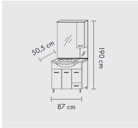 Composizione da bagno 3 ante da 85cm con cassetto, lavabo e specchiera con pensile
