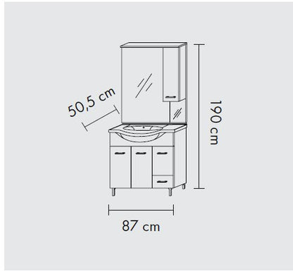 Composizione da bagno 3 ante da 85cm con cassetto, lavabo e specchiera con pensile