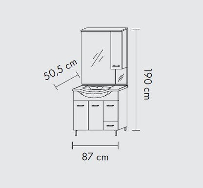 Composizione da bagno 3 ante da 85cm con cassetto , lavabo e specchiera con pensile e luci a led