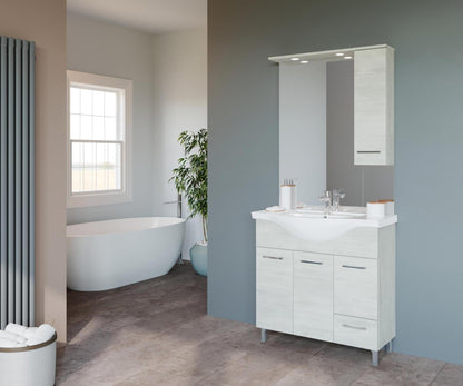 Composizione da bagno 3 ante da 85cm con cassetto , lavabo e specchiera con pensile e luci a led