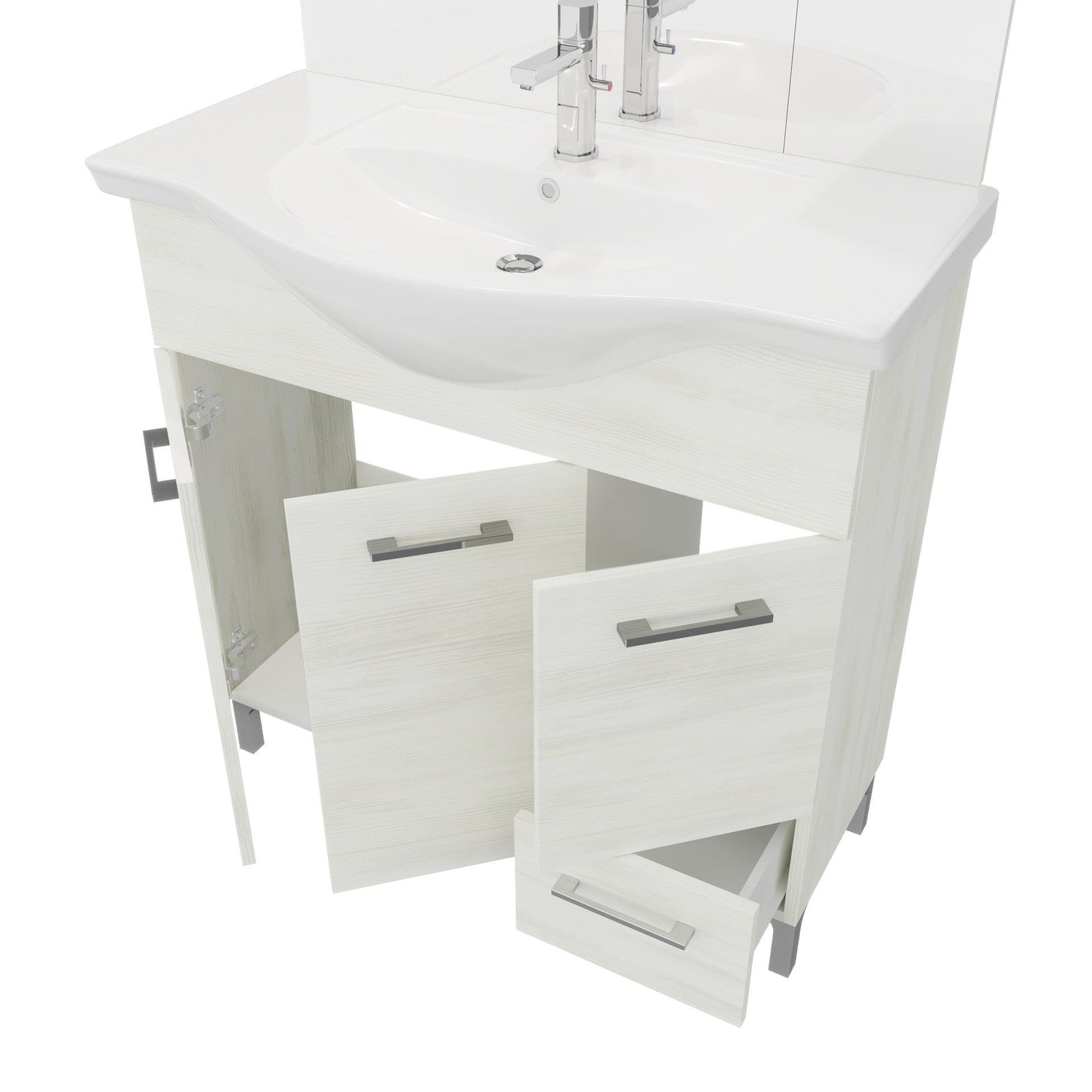 Composizione da bagno 3 ante da 85cm con cassetto , lavabo e specchiera con pensile e luci a led