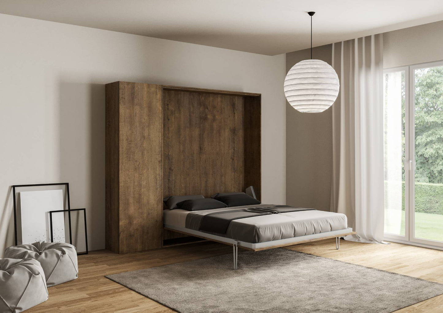 Vertikales Klappbett Kentaro 120 (Einzelbett, auch als 1,5-Bett bekannt) mit Säule und Hängeschränken
