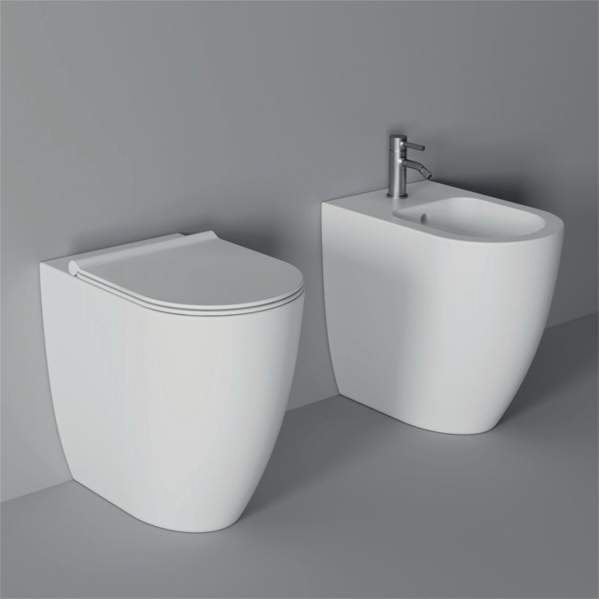 Coppia Sanitari filomuro senza brida con coprivaso soft-close  FORM H50 Alice Ceramica