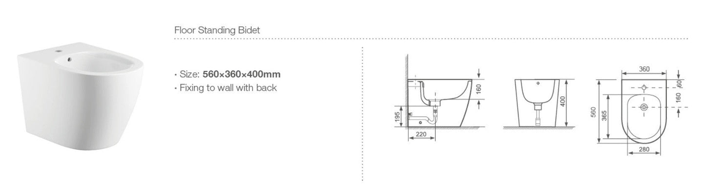 Coppia sanitari in ceramica filomuro WC e bidet con sedile soft close