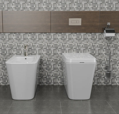 Coppia sanitari in ceramica filomuro WC e bidet con sedile soft close