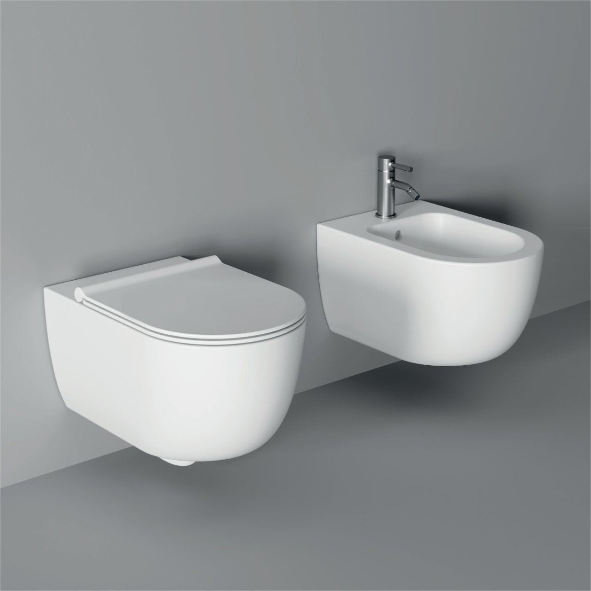 Coppia sanitari sospesi  serie UNICA 50  senza brida con sedile softclose