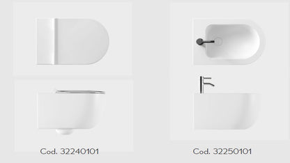 Coppia sanitari sospesi serie UNICA 55 senza brida con sedile softclose