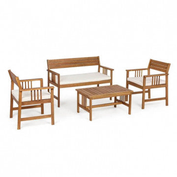 Set salotto Bali con cuscini in legno di acacia