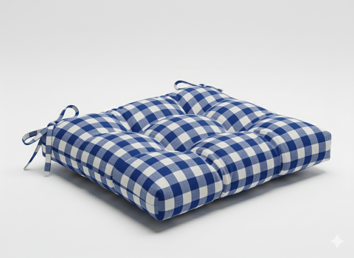 Cuscino Sedia Campagnola in Cotone a Quadri Piccoli - Imbottito Made in Italy
