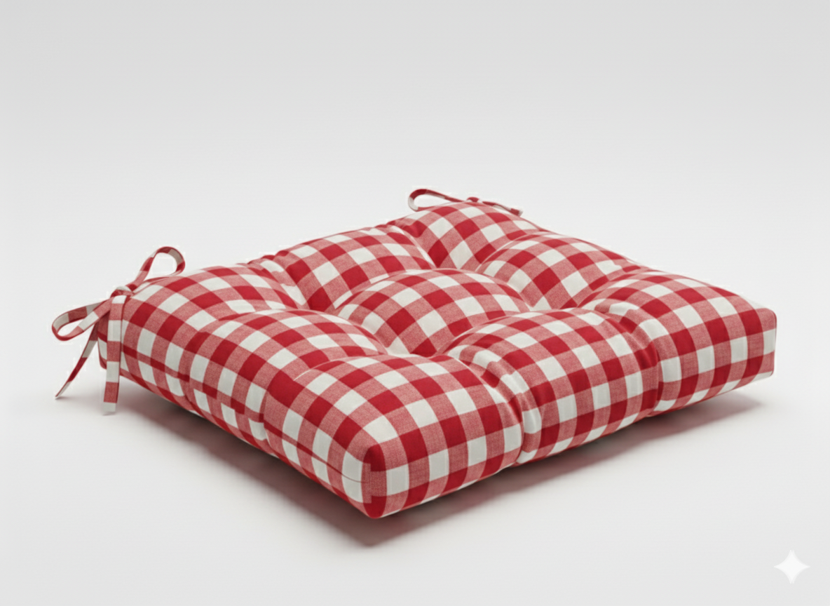 Cuscino Sedia Campagnola in Cotone a Quadri Piccoli - Imbottito Made in Italy