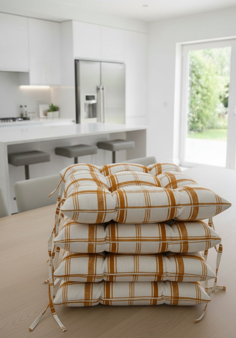 Cuscini Sedia Zaffiro Imbottiti Cotone Jacquard Bianco Giallo Bronzo