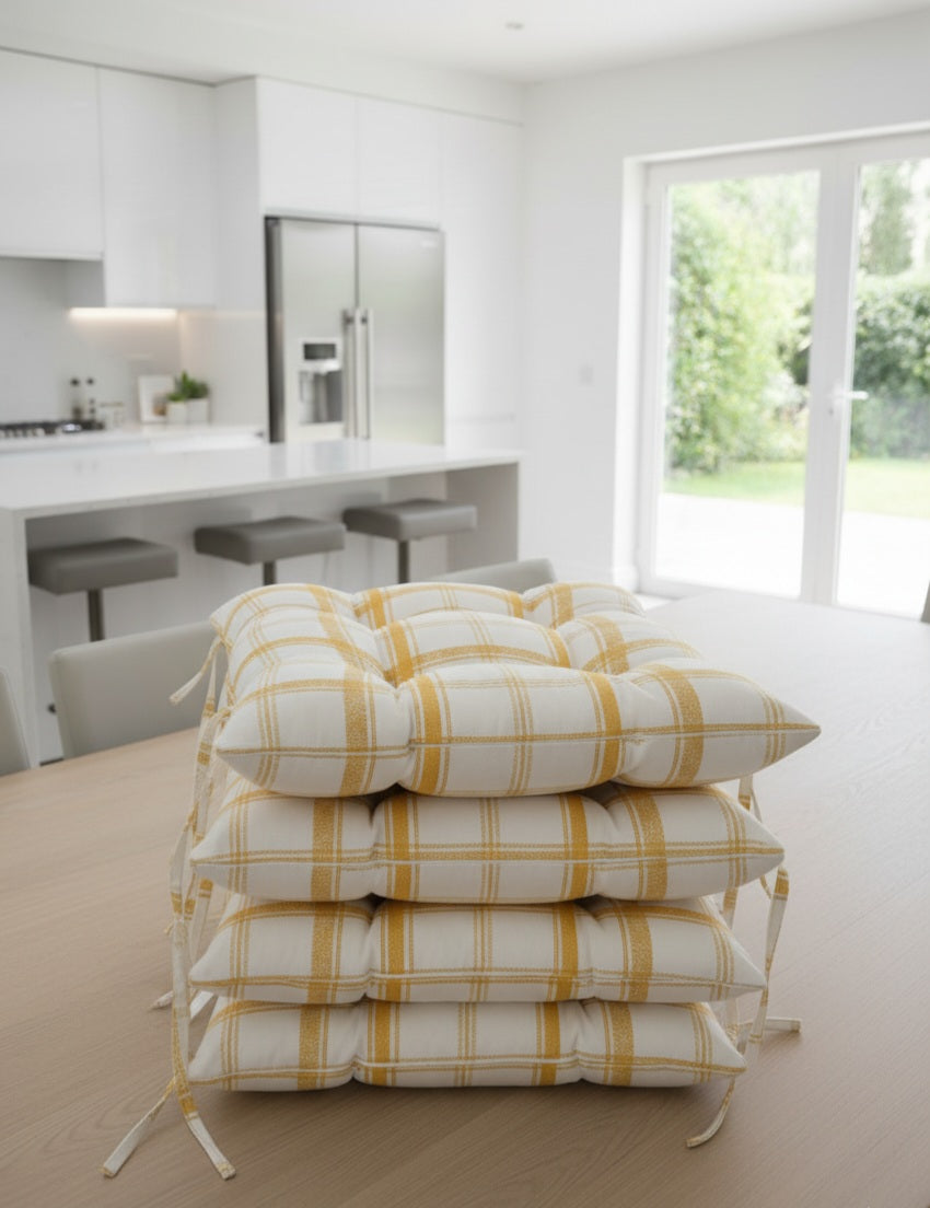 Cuscini Sedia Zaffiro Imbottiti Cotone Jacquard Bianco Giallo Bronzo