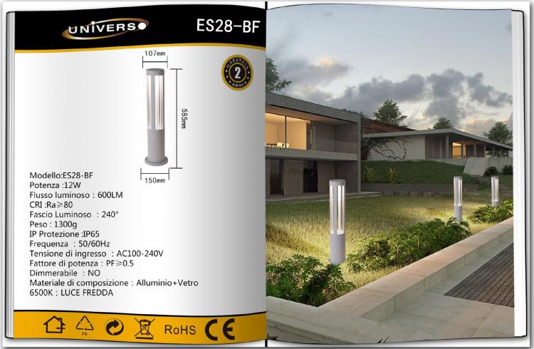 Lampione Giardino Lampada 12W Led Terra Esterno Lampioncino  Bianco Freddo Es28