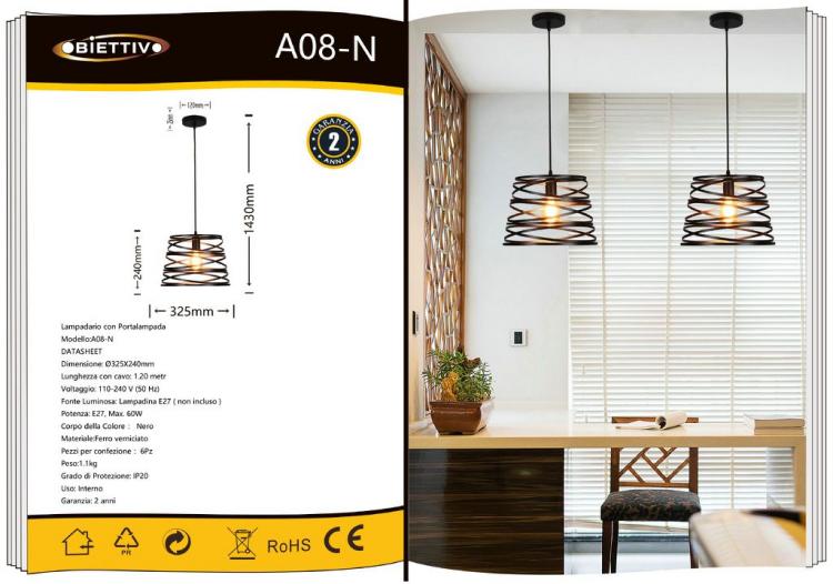 Lampadario Moderno a Sospensione Fasce Intrecciate Ferro Attacco E27 Filo 120Cm