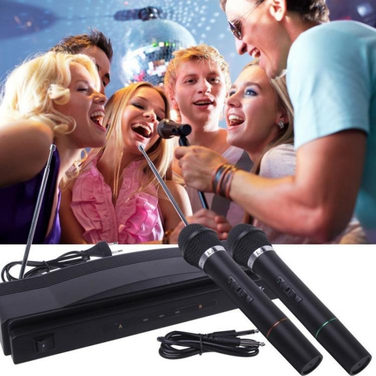 PROFESSIONELLES KABELLOSES MIKROFON-SET MIT VHF-ZENTRALBASIS, ZWEIKANALIG, FÜR KARAOKE