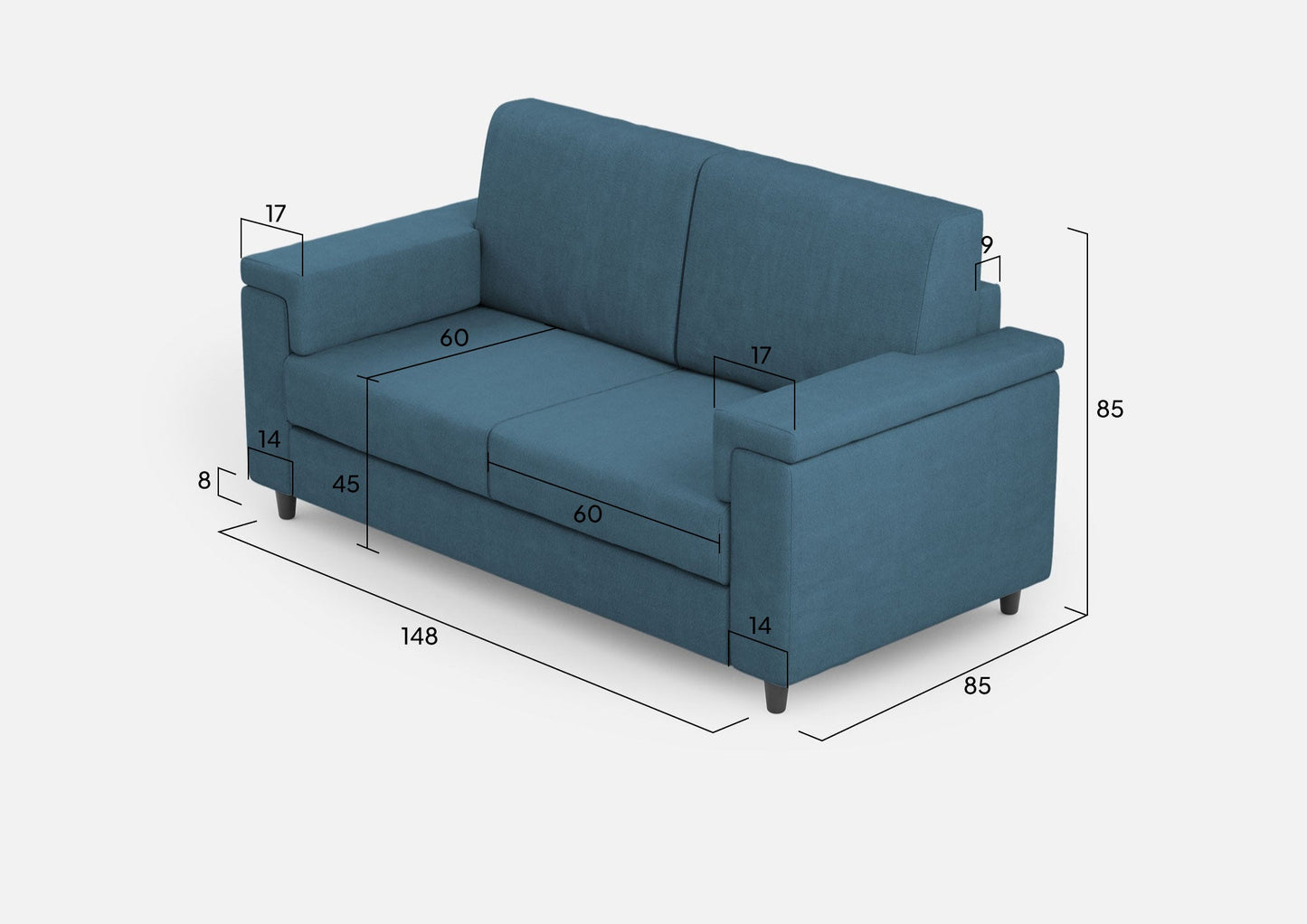 Divano Marrak 2 posti medio (due sedute da 70cm) misure esterne L.168cm
