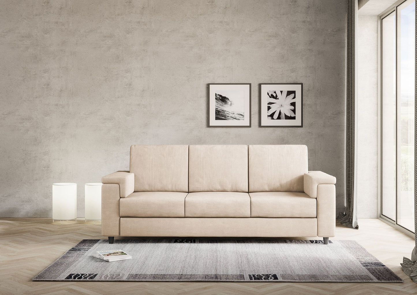 Divano Marrak 3 posti (tre sedute da 60cm) misure esterne L.208cm