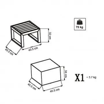 Tavolino quadrato Cuba 45 x 45 con struttura in alluminio verniciato