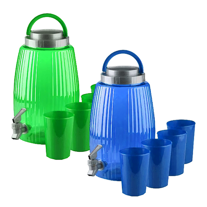 Spender mit Zapfhahn + 4 Gläser 4,7L Camping Picknick Büro
