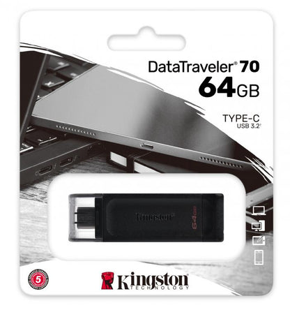 Kingston Pendrive 64GB DataTraveler USB-C 3.2 DT70/64GB Speicherstick Flash Drive Typ C Schwarz