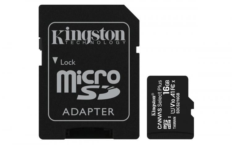 Kingston Micro Sd 16Gb + Adattatore Canvas Plus Sdcs2 Classe 10 100Mb/S