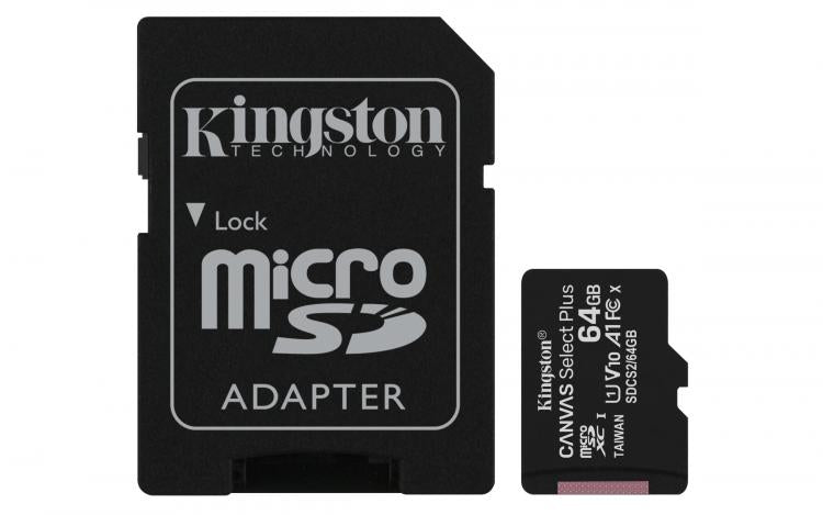 Kingston Micro Sd 64GB + Adattatore Canvas Plus Sdcs2 64Gb Classe 10 100Mb/S