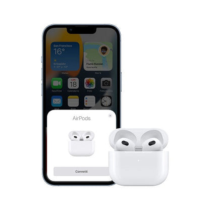 APPLE AURICOLARI AIRPODS 3 MME73ZM/A + CUSTODIA RICARICA WIRELESS IPHONE SPOTIFY