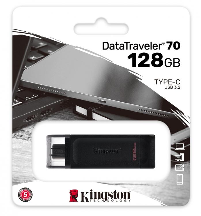 Kingston Pendrive 128GB DataTraveler USB-C 3.2 DT70/128GB Speicherstick Flash Drive Typ C Schwarz