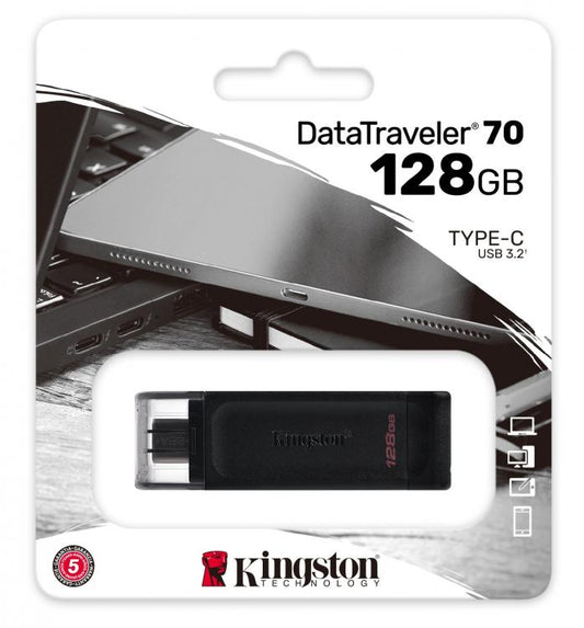 Kingston Pendrive 128GB DataTraveler USB-C 3.2 DT70/128GB Chiavetta Memoria Drive Flash Type C Nero