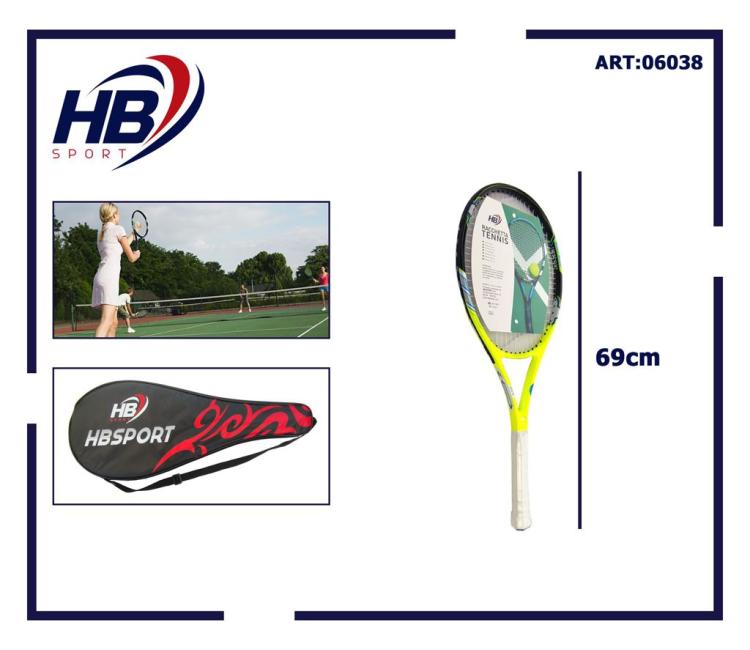 Hb Tennisschläger für Erwachsene mit gelb-schwarz-blauer Neon-Grafik, inklusive Hülle