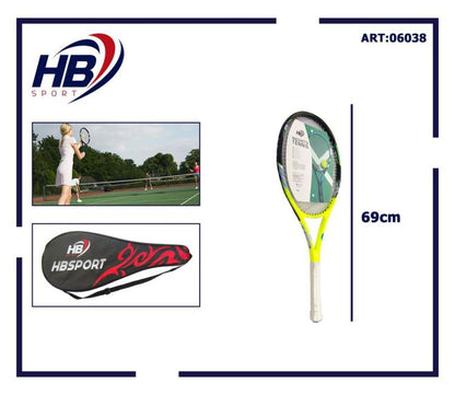 Hb Tennisschläger für Erwachsene mit gelb-schwarz-blauer Neon-Grafik, inklusive Hülle