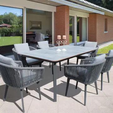Tisch Cancun 180 x 90, Gestell aus anthrazitfarben pulverbeschichtetem Aluminium und Platte aus dunkelgrauem Laminat