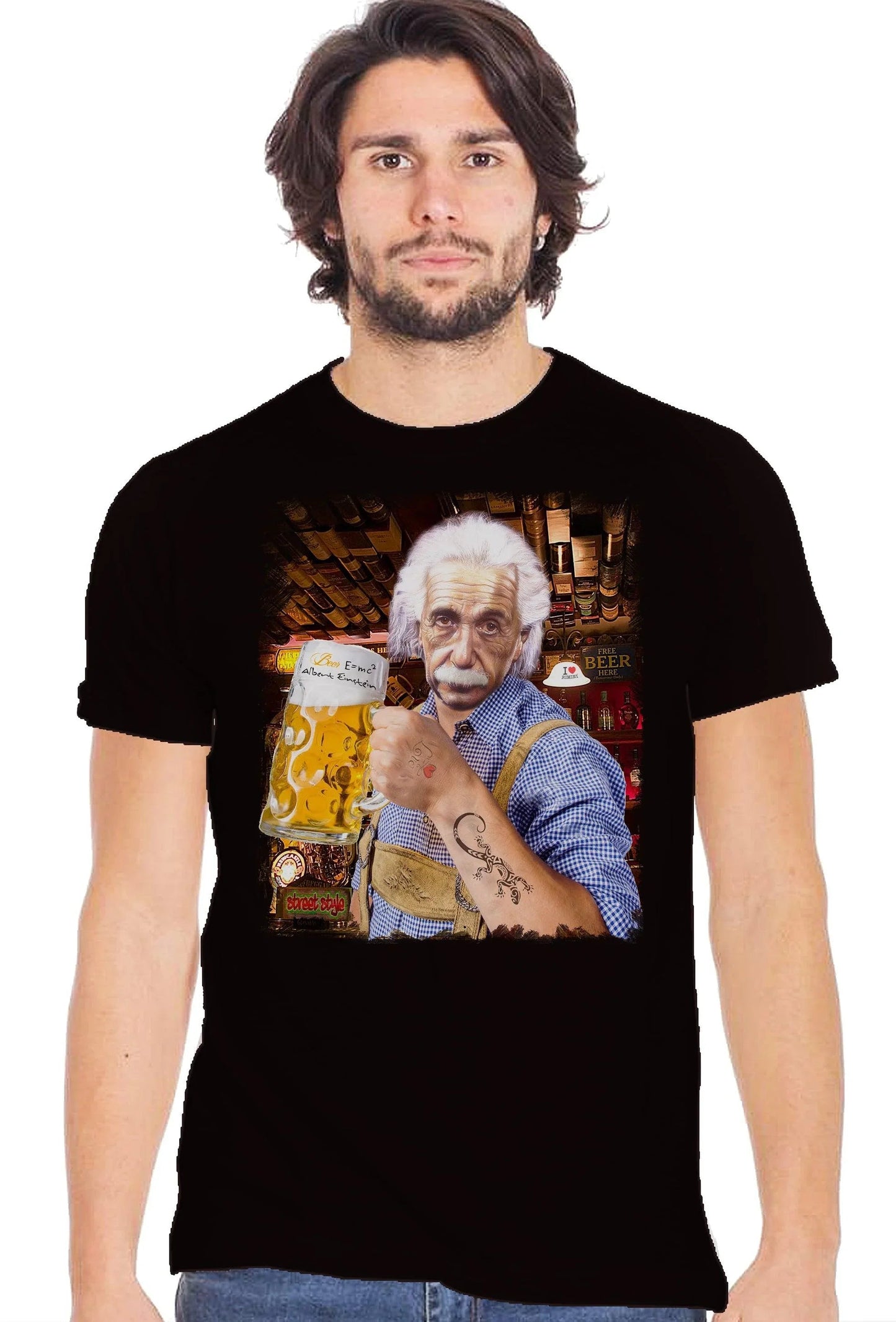 T-Shirt Einstein che Beve Birra - Cotone Biologico Uomo