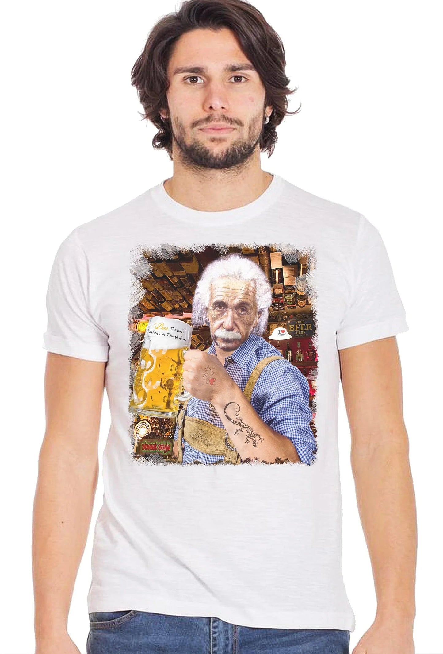 T-Shirt Einstein che Beve Birra - Cotone Biologico Uomo