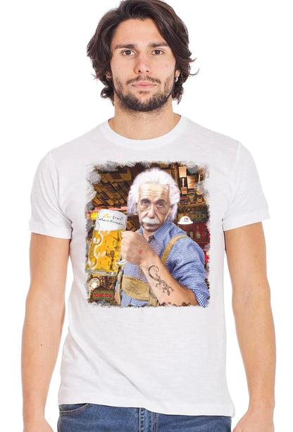 T-Shirt Einstein che Beve Birra - Cotone Biologico Uomo
