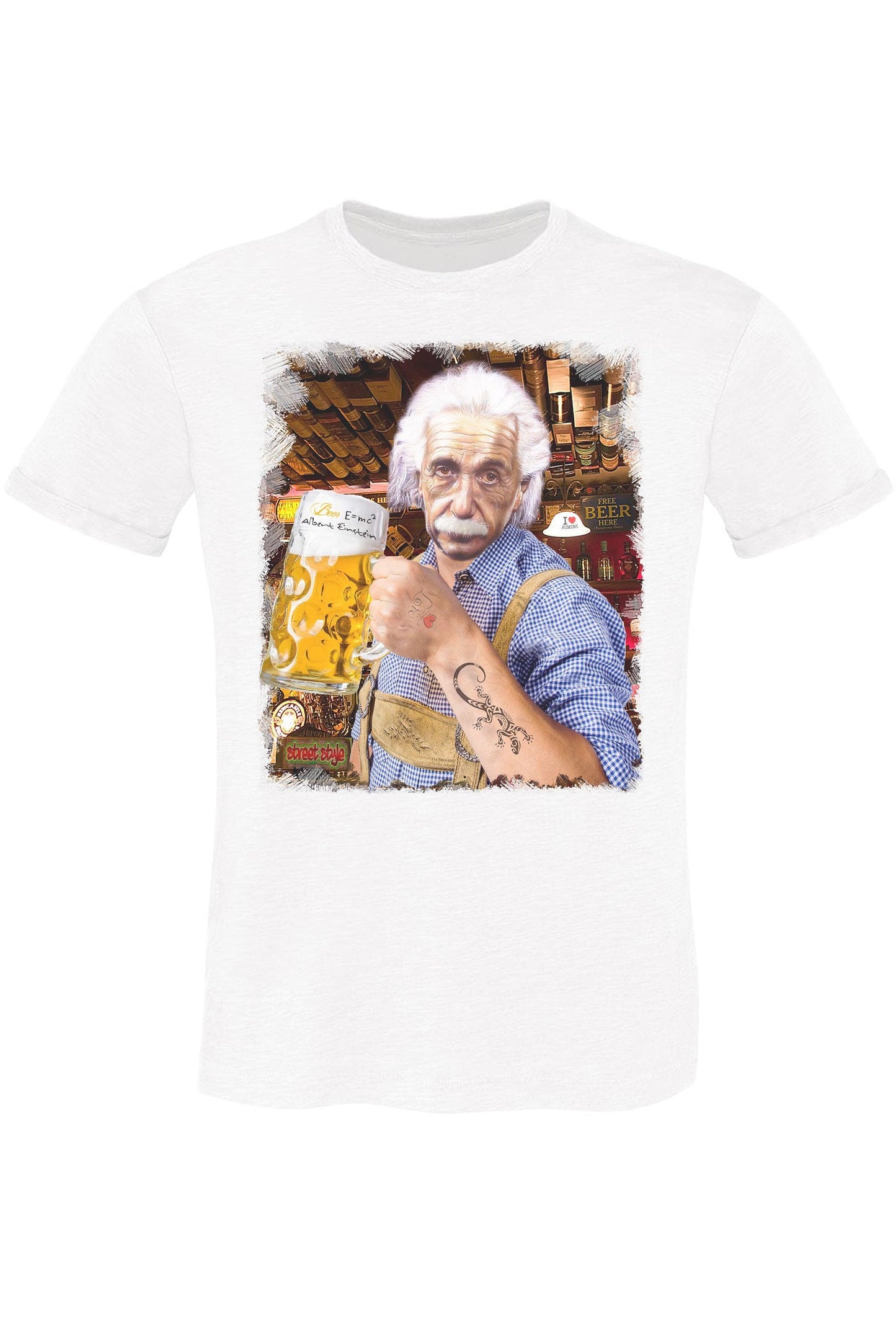 T-Shirt Einstein che Beve Birra - Cotone Biologico Uomo