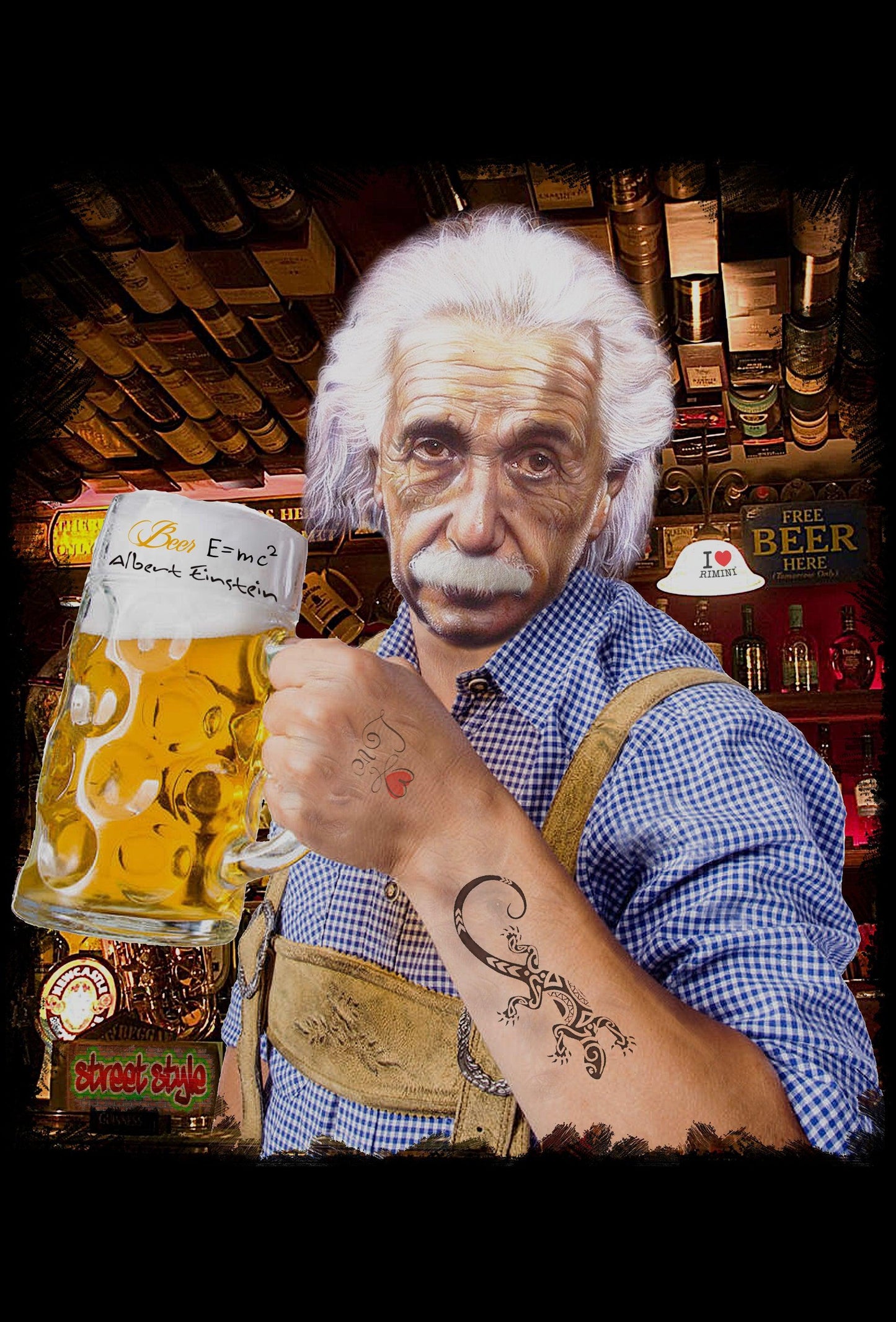 T-Shirt Einstein che Beve Birra - Cotone Biologico Uomo
