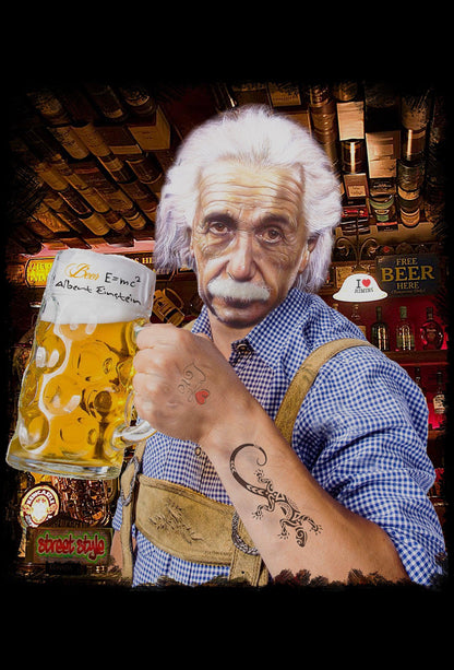 T-Shirt Einstein che Beve Birra - Cotone Biologico Uomo