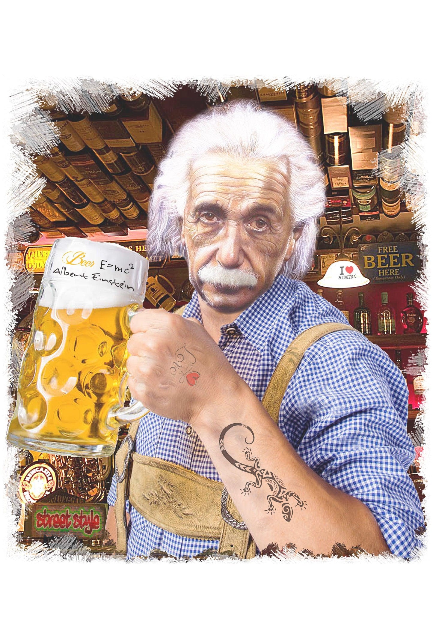 T-Shirt Einstein che Beve Birra - Cotone Biologico Uomo