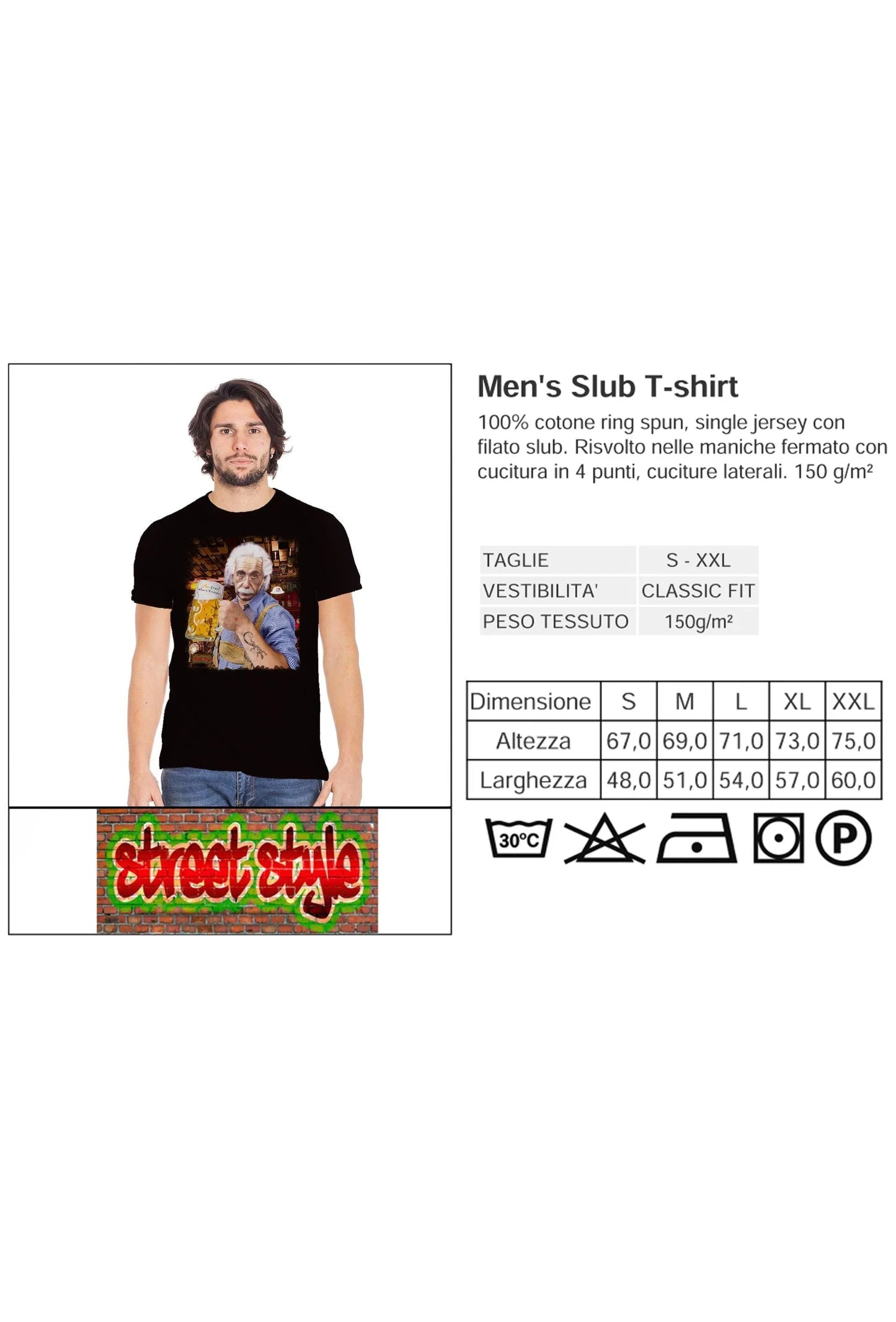 T-Shirt Einstein che Beve Birra - Cotone Biologico Uomo