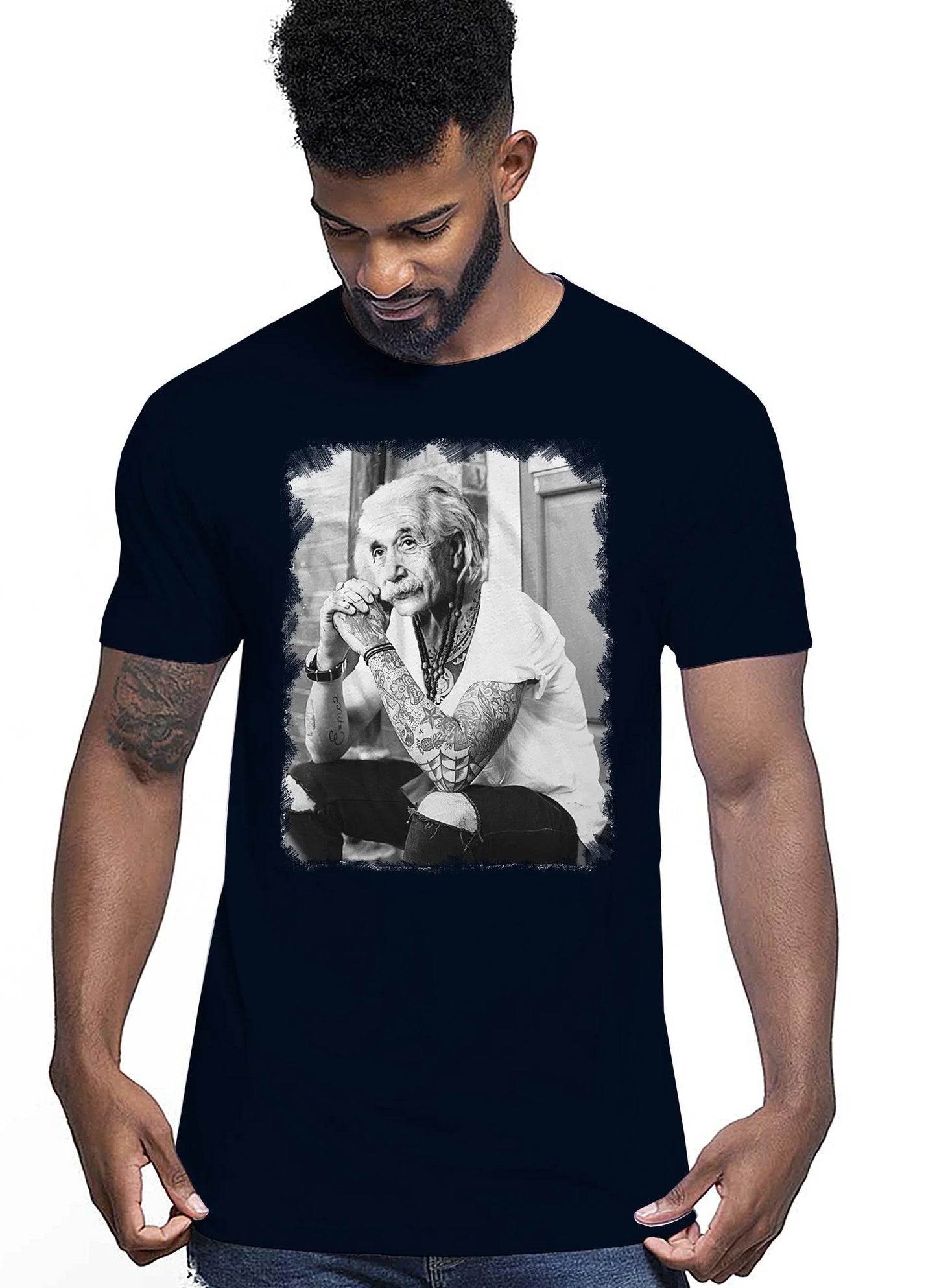 T-Shirt Einstein Genius Tatuato - Cotone Fiammato Unisex