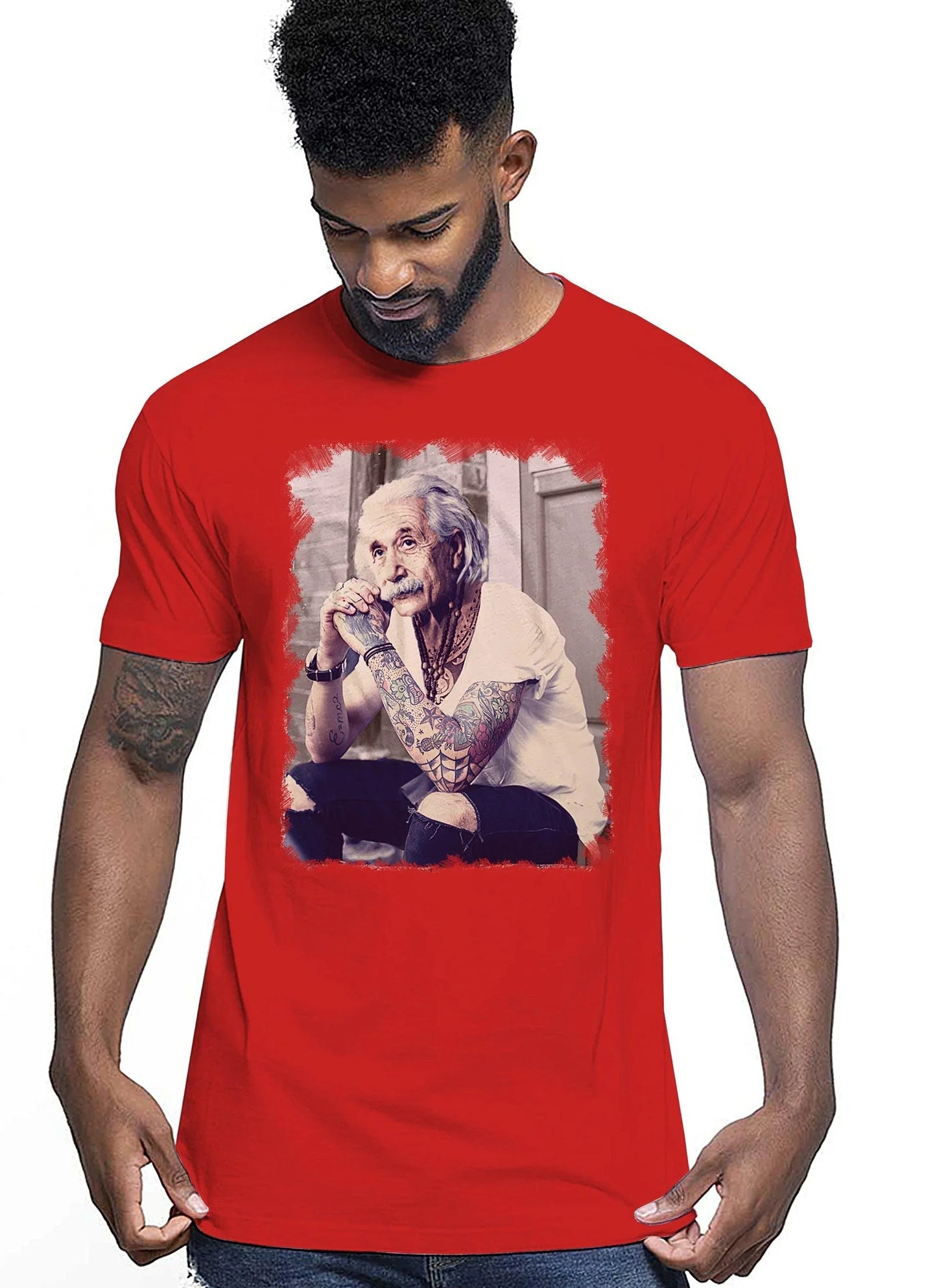 T-Shirt Einstein Genius Tatuato - Cotone Fiammato Unisex