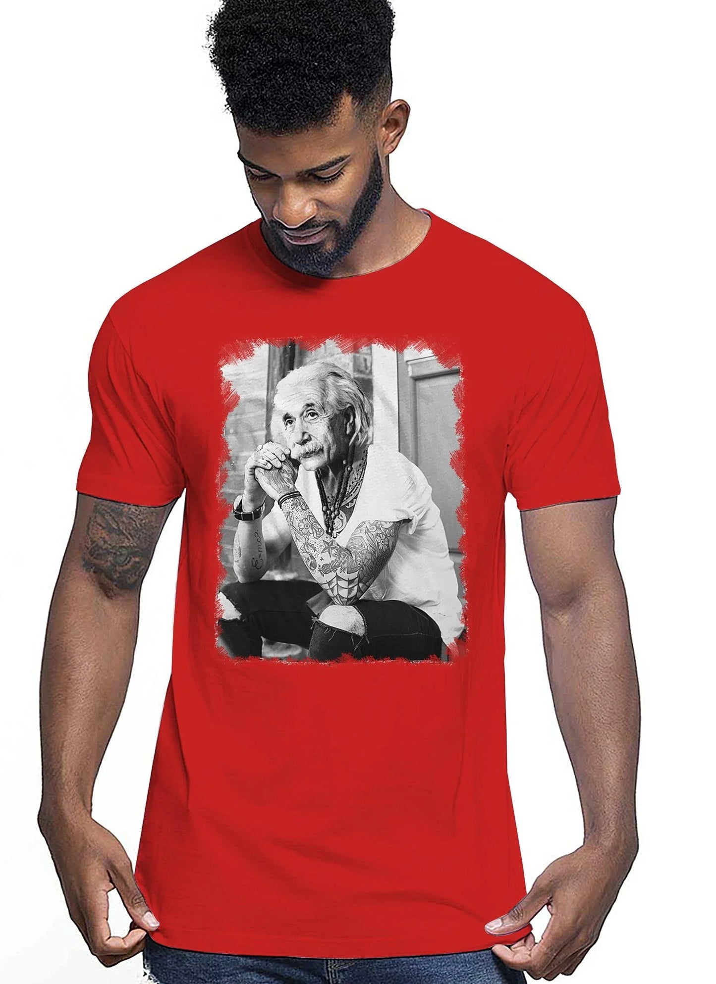 T-Shirt Einstein Genius Tatuato - Cotone Fiammato Unisex