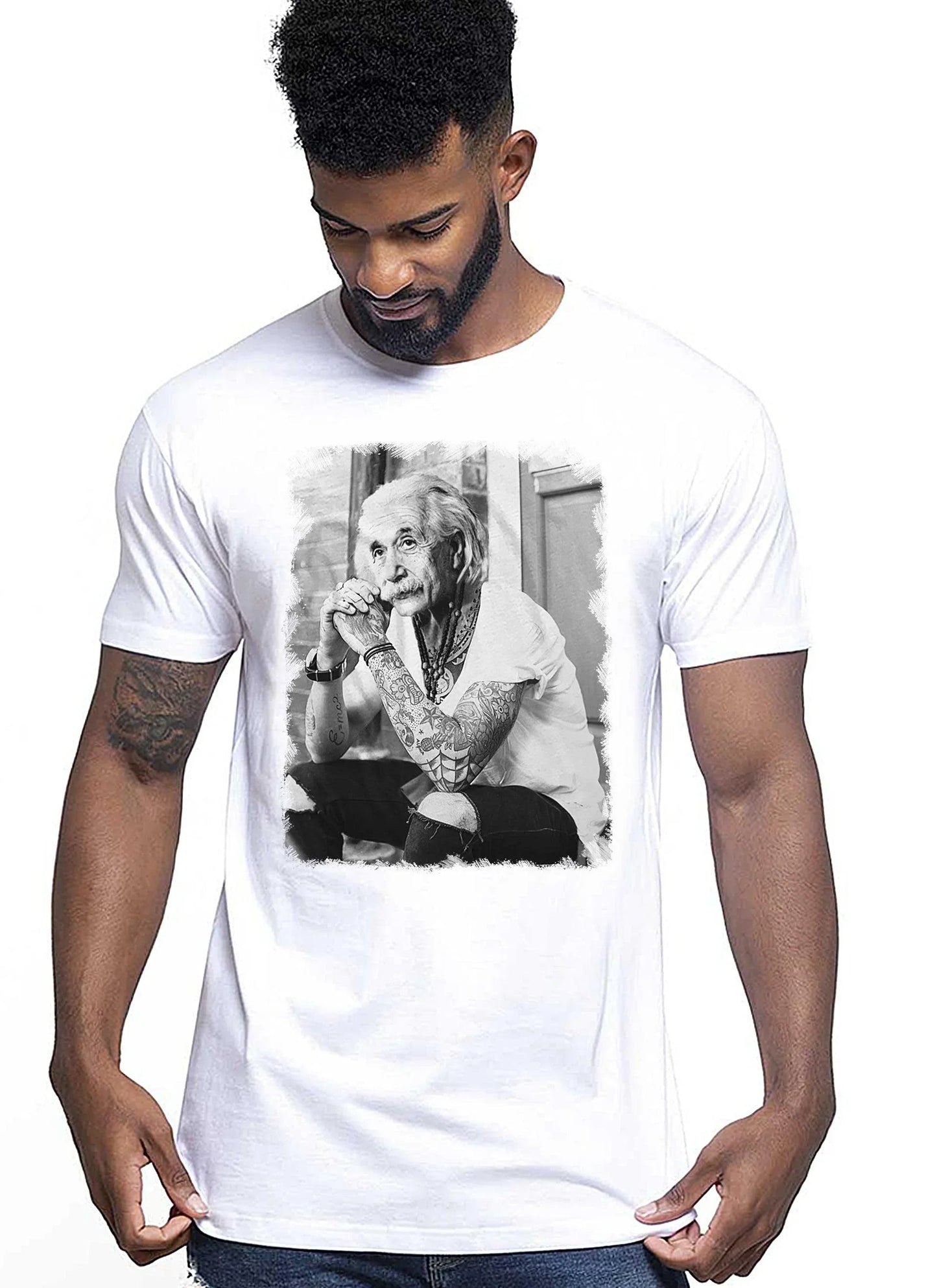 T-Shirt Einstein Genius Tatuato - Cotone Fiammato Unisex