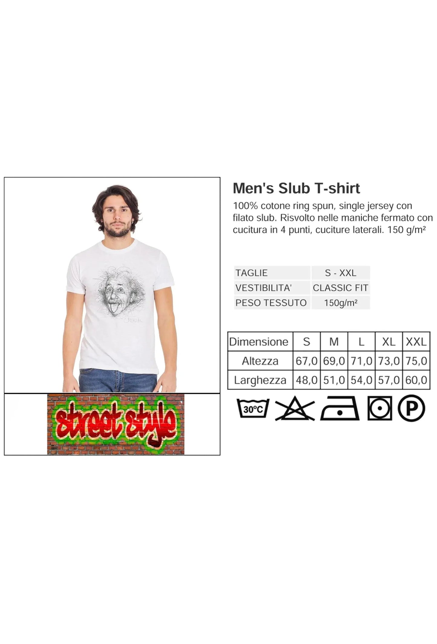 T-Shirt Einstein Tatuato Uomo - Cotone Biologico Fiammato