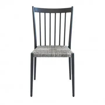 Stapelbarer Stuhl Martinica mit Sitzfläche aus grauer Polyrattan-Melange – ohne Armlehnen
