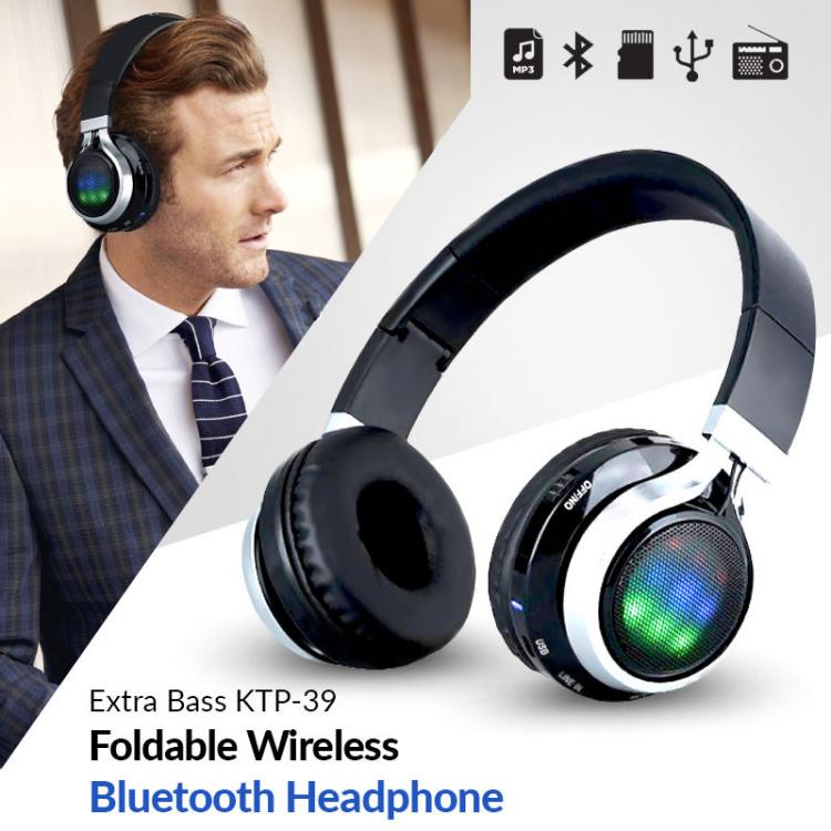 KABELLOSE BLUETOOTH STEREO-KOPFHÖRER KLAPPBAR SD RADIO FREISPRECHFUNKTION MIT LED