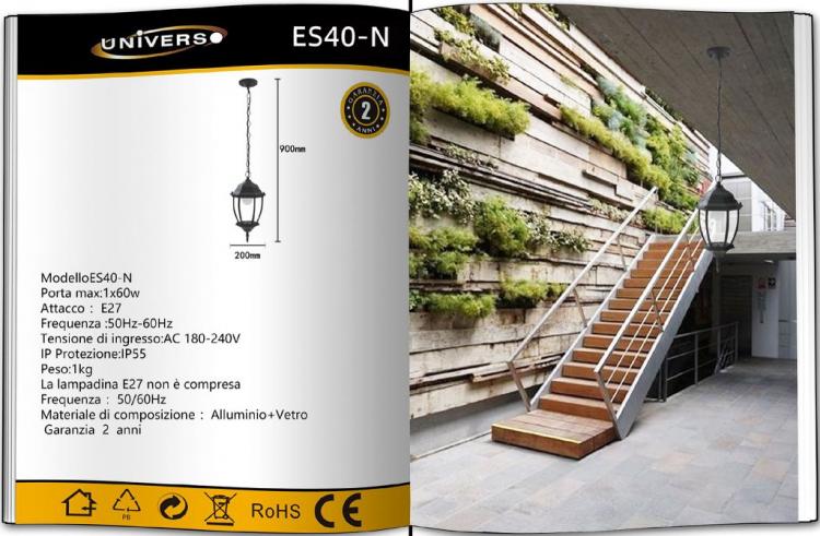 Lanterna Da Soffitto Sospensione Con Catena Lampada Giardino Attacco E27/Bronzo