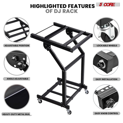 Supporto rack DJ 5Core 9U regolabile con ruote