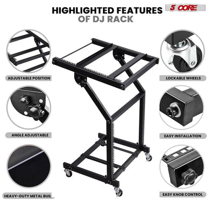 Supporto rack DJ 5Core 9U regolabile con ruote